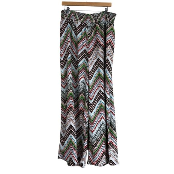 Cato Wide Leg Pants Womens XL White Multicolor Chevron Smocked Boho Hippie 70s - Picture 1 of 5